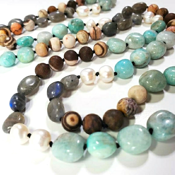 Jewelry - Artisan Mixed Gemstone Long Rope Necklace